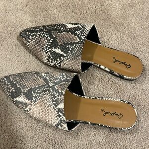 Qupid Snakeskin Mules